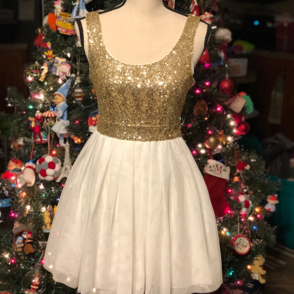 B Darlin Gold Sequin and Cream Dress